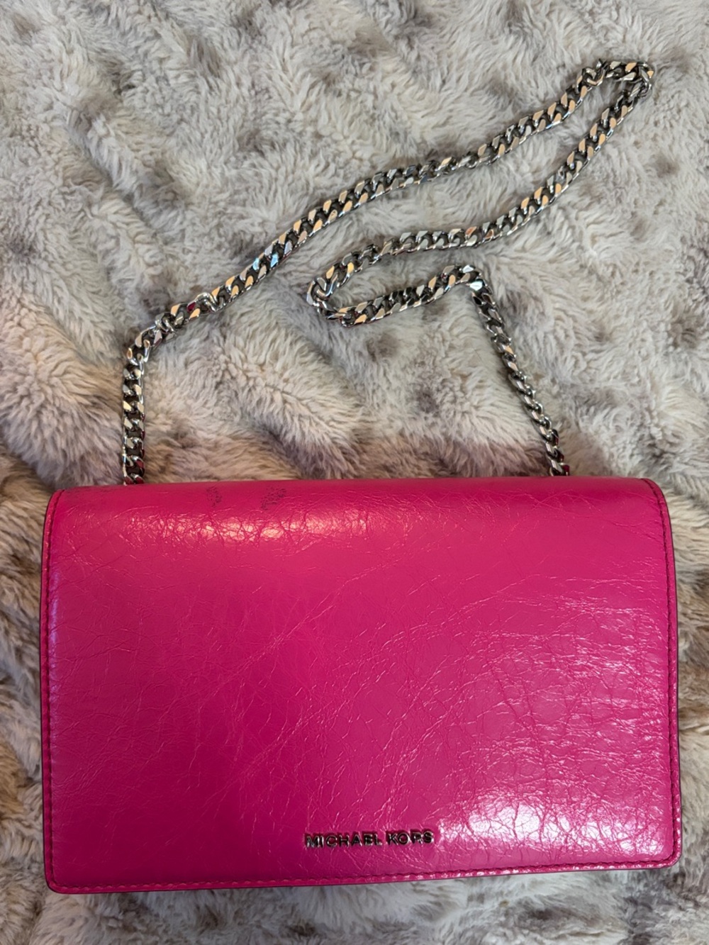 Michael Kors Jet Set Leather Medium Flap Chain Crossbody in Wild Berry